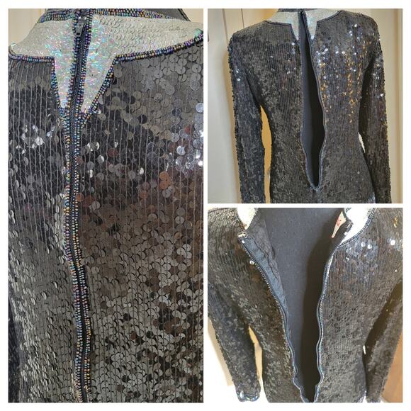 VTG Hina Trading Co. Silk Sequin Beaded Irredescent Long Sleeve Formal Blouse✨️M - Picture 6 of 16